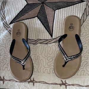 Black and Silver Women's Flip Flops